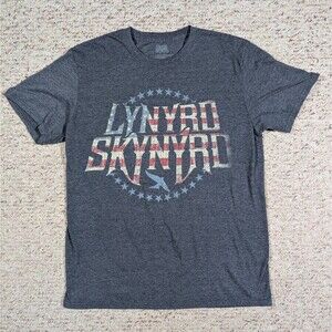 Lynyrd Skynyrd T-Shirt Mens LARGE Gray American Flag Logo Retro Music Band Tee